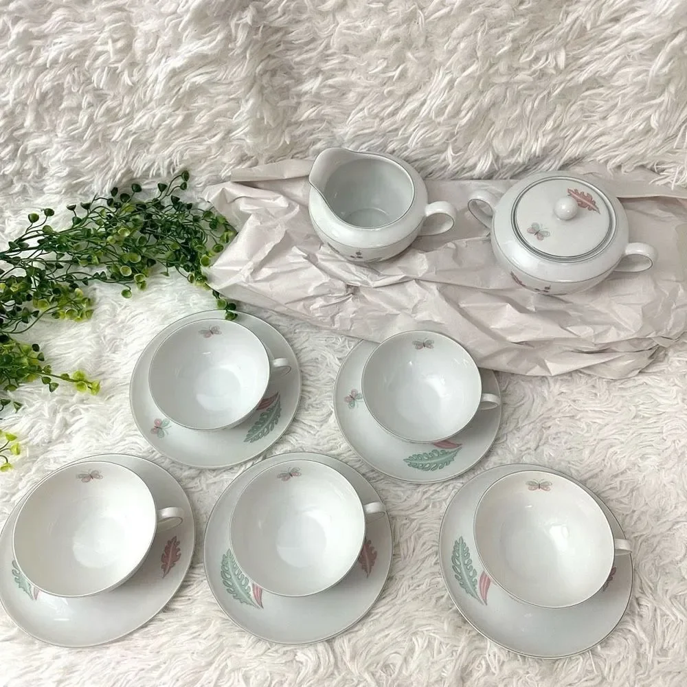 Porzellanfabrik Arzberg 5pc Porcelain teacup&saucer, ‎ creamer & sugar jar
